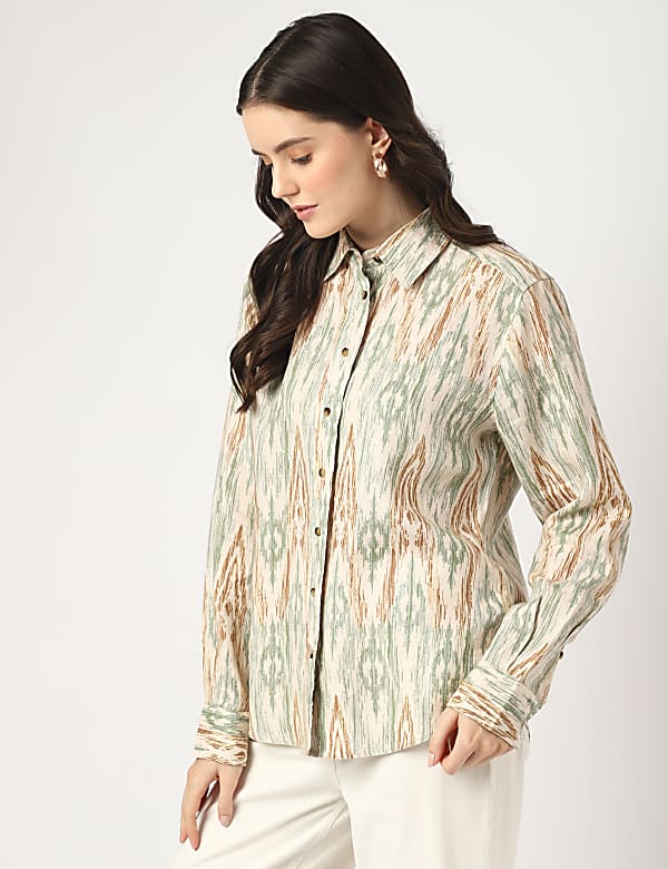 Pure Linen Printed Spread Collar Shirt