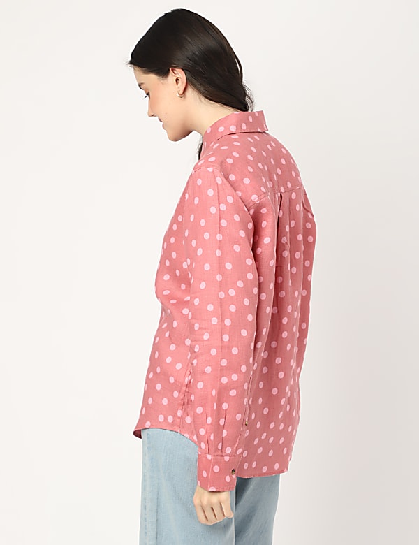 Pure Linen Polka Dot Spread Collar Shirt