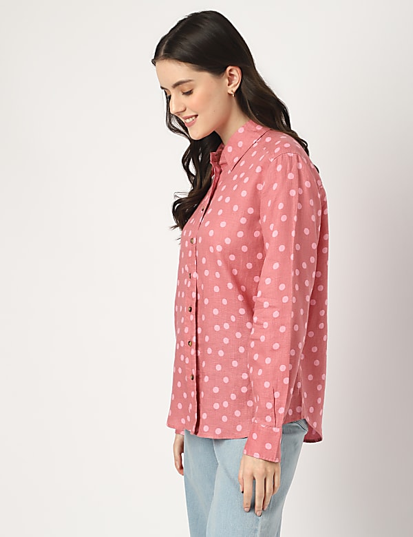 Pure Linen Polka Dot Spread Collar Shirt