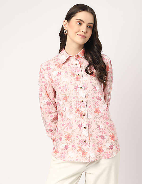 Pure Linen Floral Spread Collar Shirt