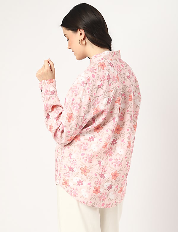 Pure Linen Floral Spread Collar Shirt