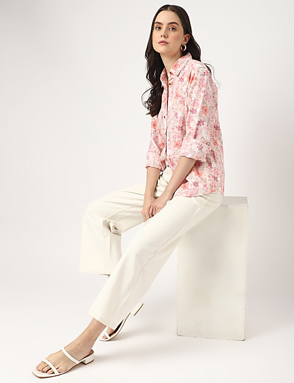 Pure Linen Floral Spread Collar Shirt