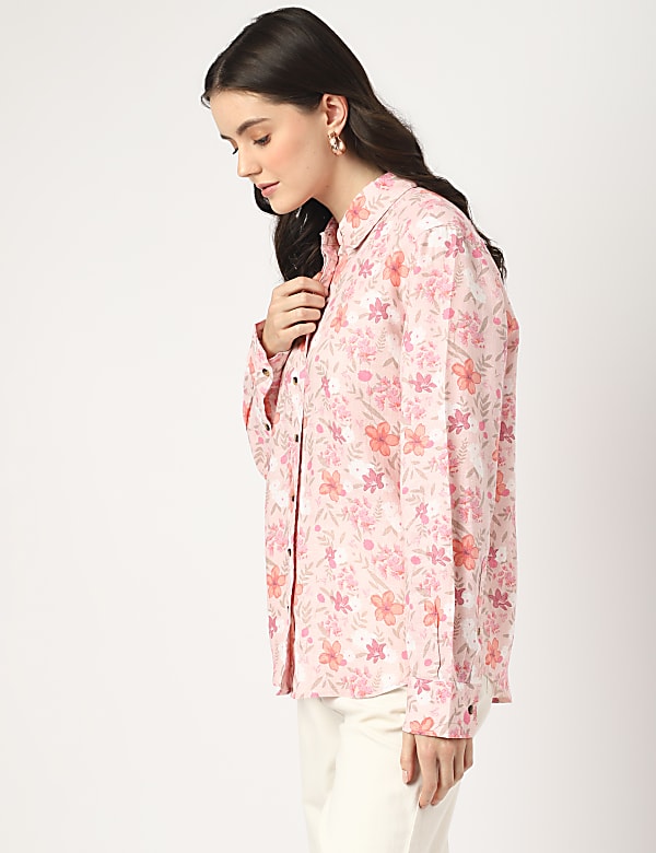 Pure Linen Floral Spread Collar Shirt