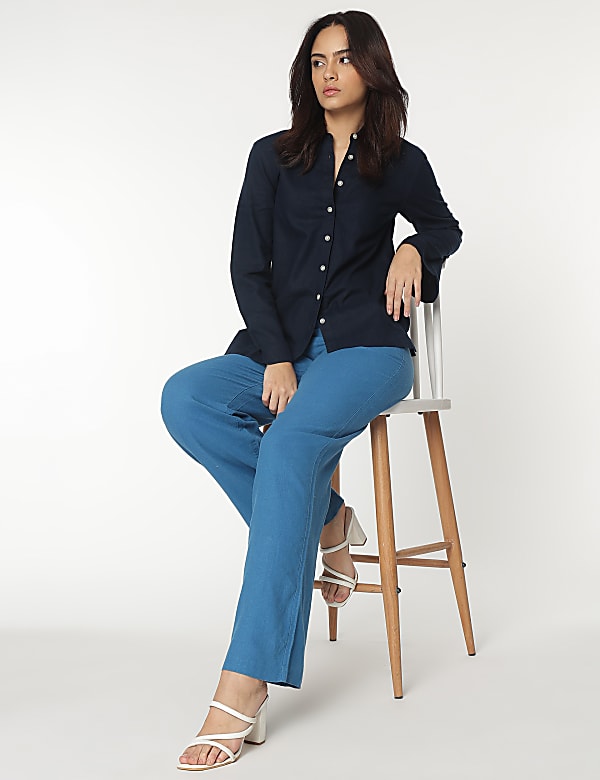 Linen Rich Spread Collar Shirt