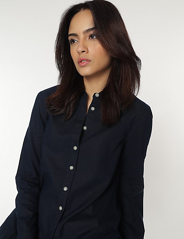Linen Rich Spread Collar Shirt