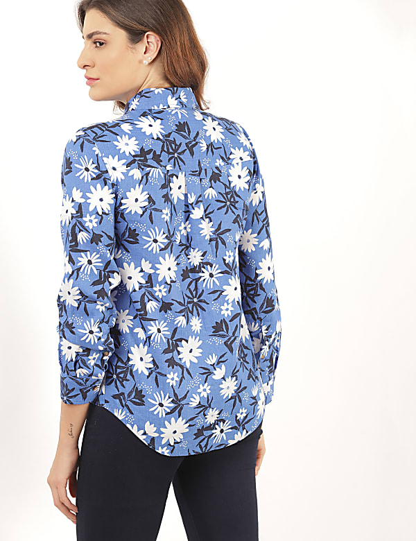 Pure Linen Floral Spread Collar Shirt