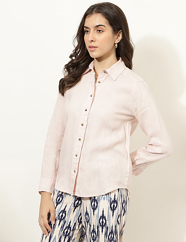 Pure Linen Spread Collar Shirt