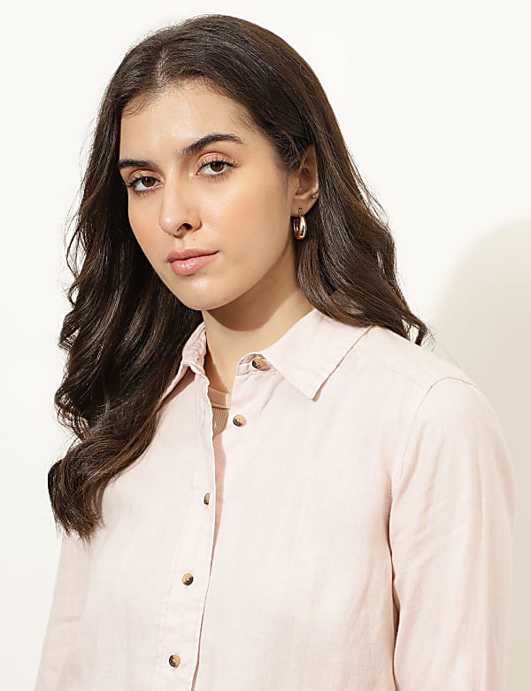 Pure Linen Spread Collar Shirt