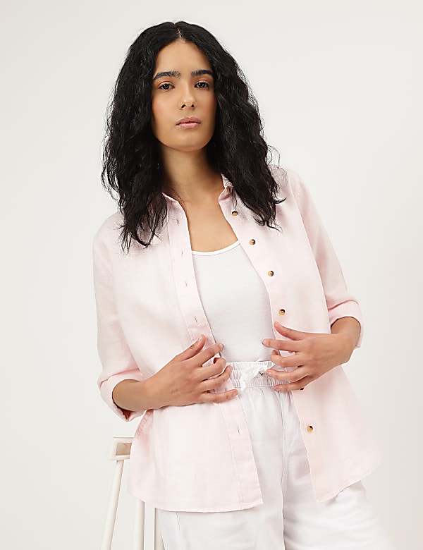 Pure Linen Spread Collar Shirt