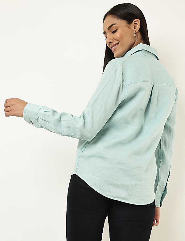 Pure Linen Spread Collar Shirt