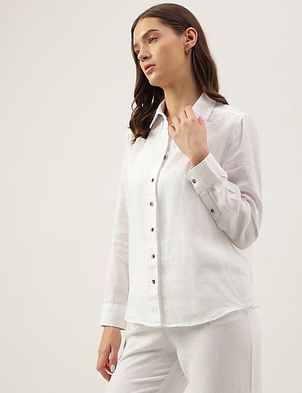 Pure Linen Spread Collar Shirt