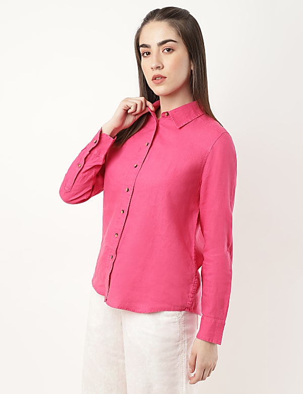 Pure Linen Spread Collar Shirt