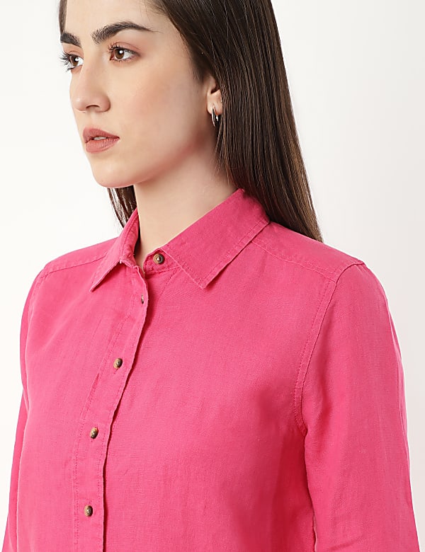 Pure Linen Spread Collar Shirt