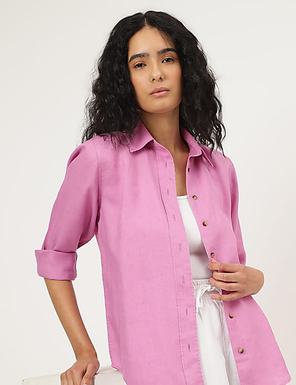 Pure Linen Spread Collar Shirt