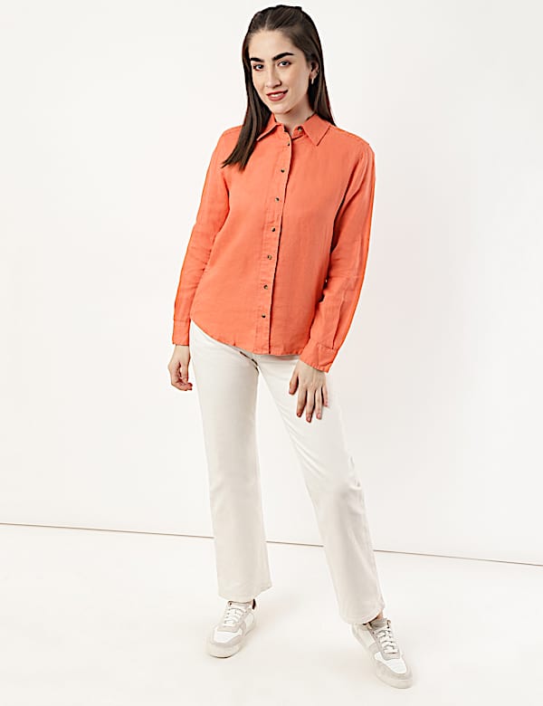 Pure Linen Spread Collar Shirt