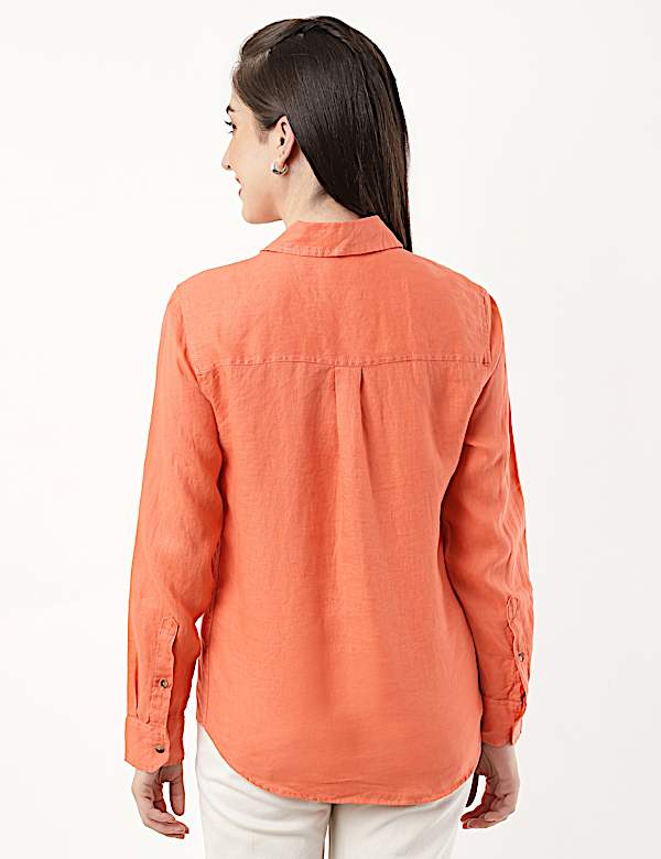 Pure Linen Spread Collar Shirt
