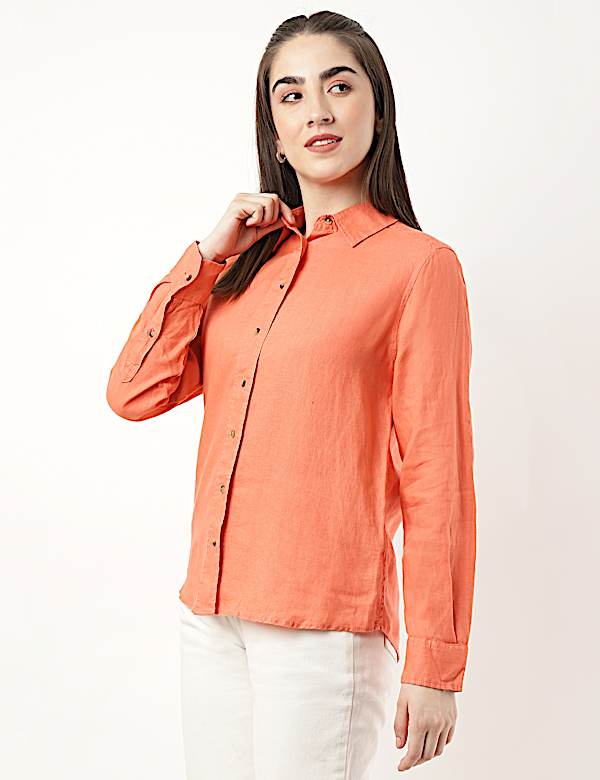 Pure Linen Spread Collar Shirt