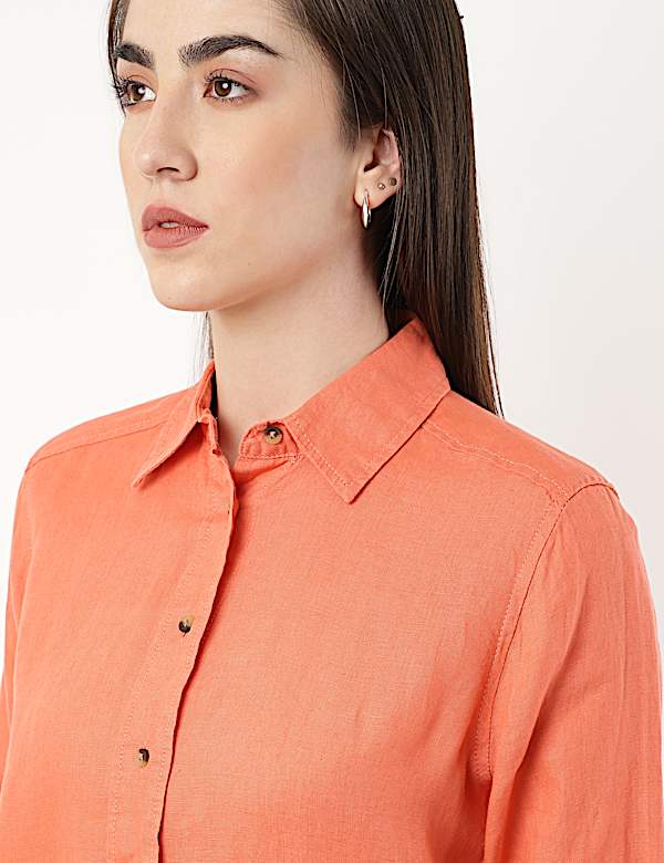 Pure Linen Spread Collar Shirt