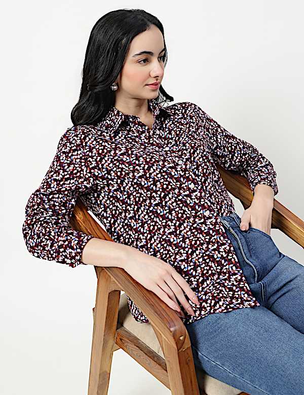 Pure Linen Plain Spread Collar Shirt