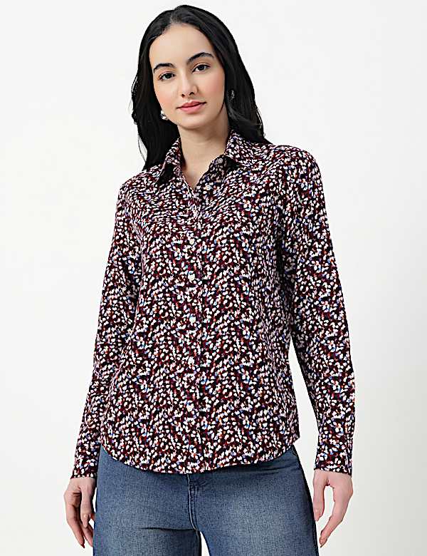 Pure Linen Plain Spread Collar Shirt