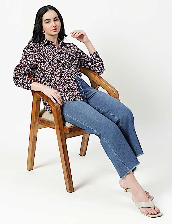 Pure Linen Plain Spread Collar Shirt