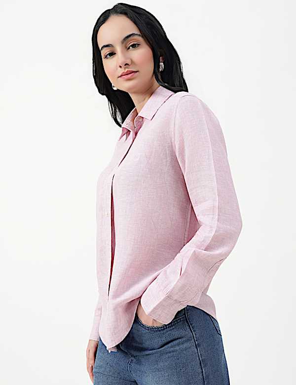 Pure Linen Spread Collar Shirt