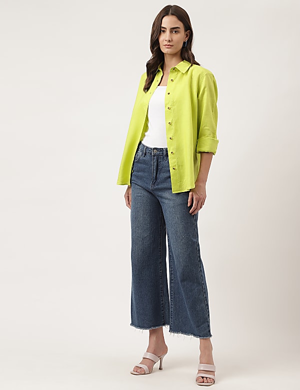 Pure Linen Plain Spread Collar Shirt