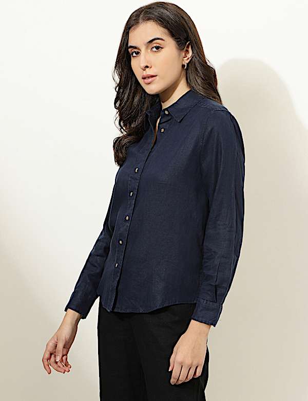 Pure Linen Spread Collar Shirt