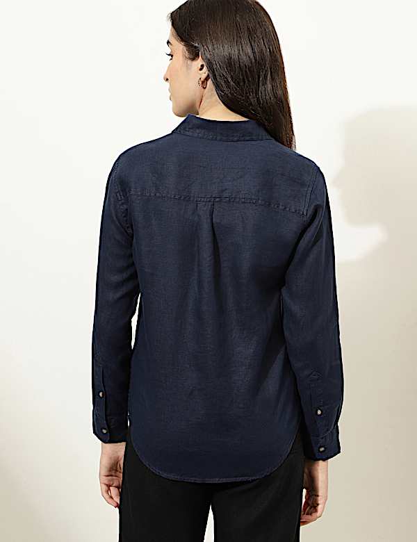 Pure Linen Spread Collar Shirt