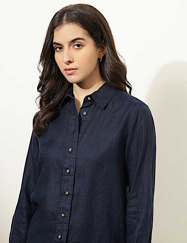 Pure Linen Spread Collar Shirt