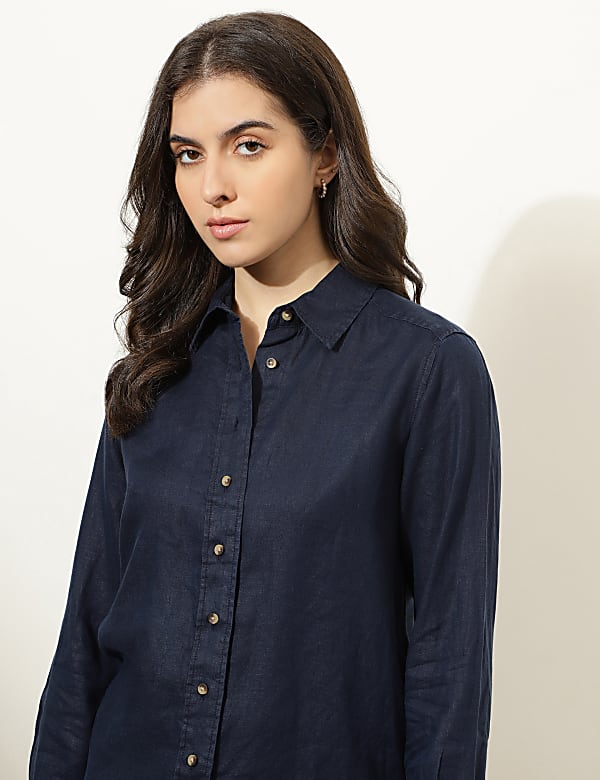 Pure Linen Spread Collar Shirt