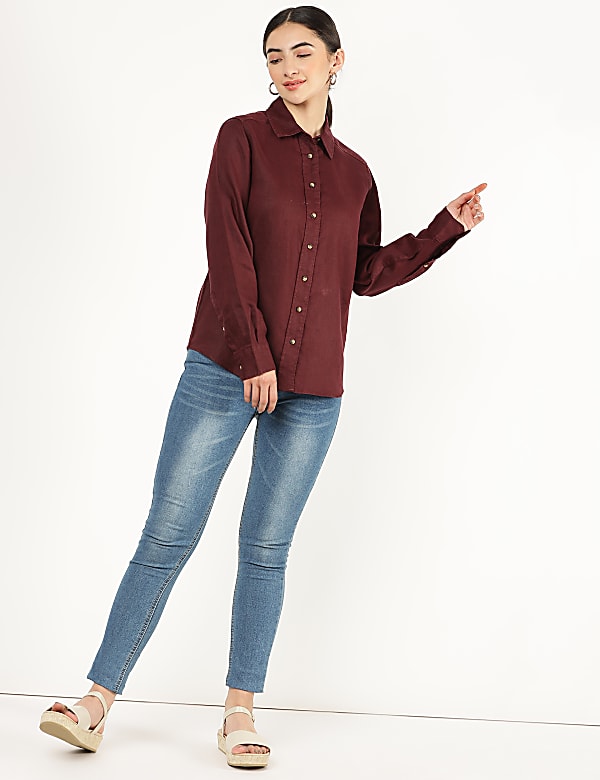 Pure Linen Spread Collar Shirt