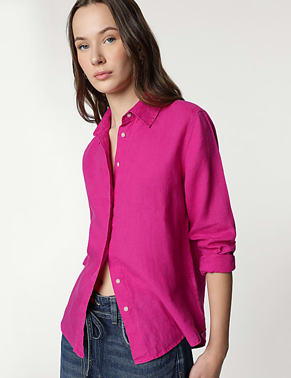 Pure Linen Spread Collar Shirt