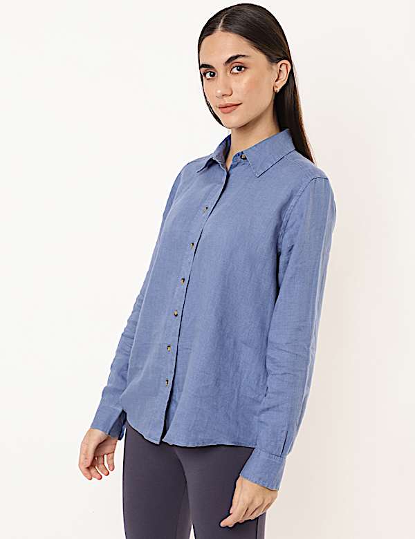 Pure Linen Spread Collar Shirt