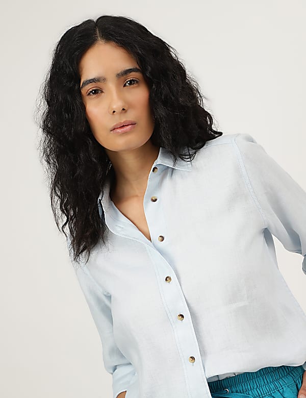 Pure Linen Spread Collar Shirt