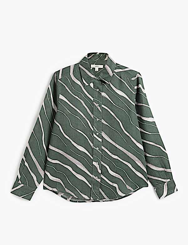 Pure Linen Plain Spread Collar Shirt