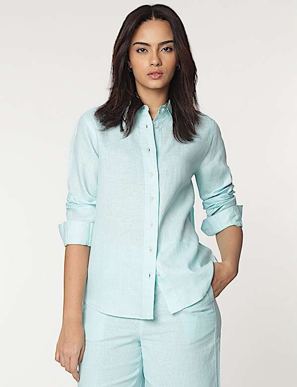 Pure Linen Spread Collar Shirt