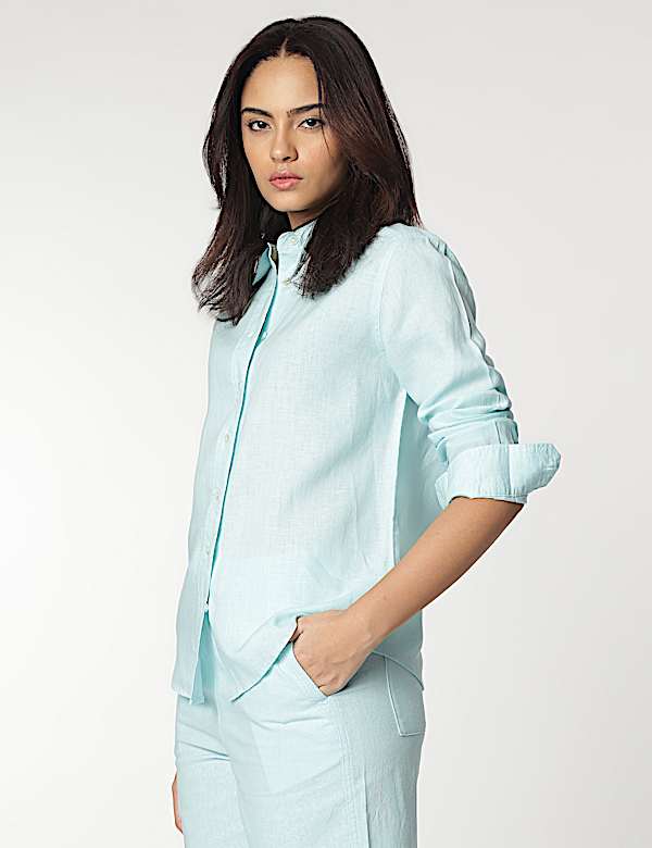Pure Linen Spread Collar Shirt