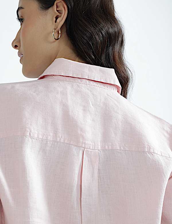 Pure Linen Plain Spread Collar Shirt
