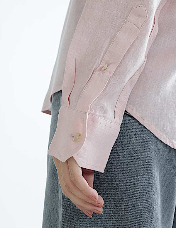 Pure Linen Plain Spread Collar Shirt
