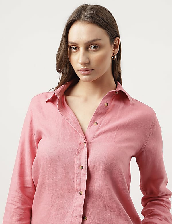 Pure Linen Spread Collar Shirt