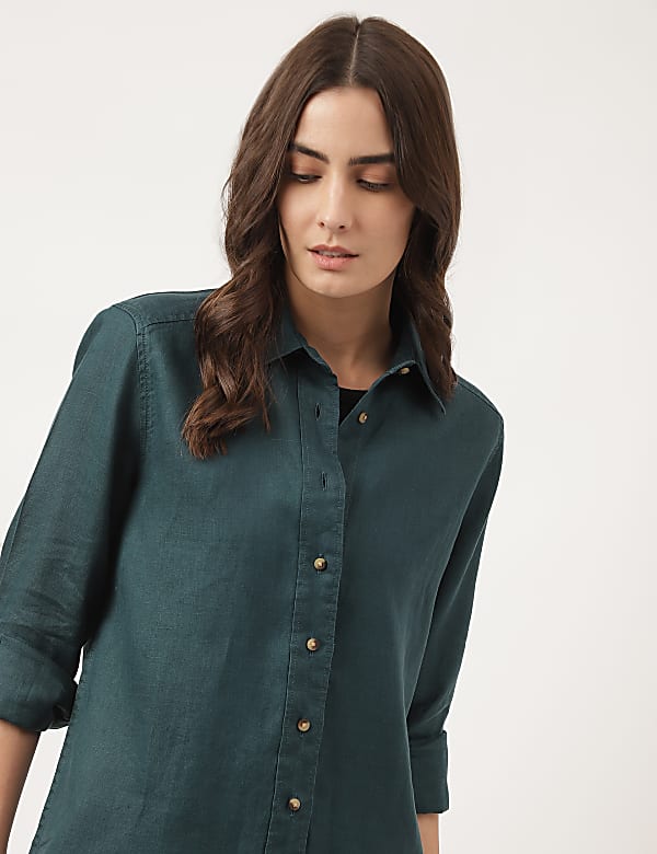 Pure Linen Spread Collar Shirt