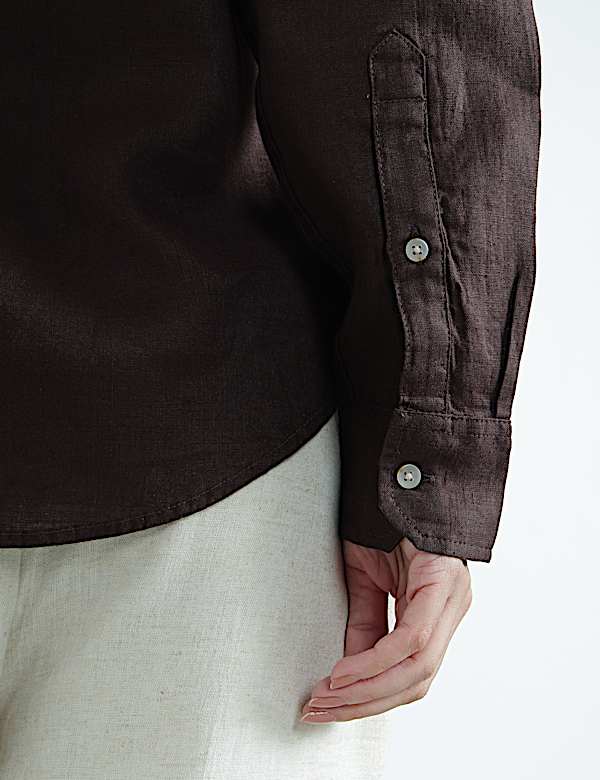 Pure Linen Plain Spread Collar Shirt