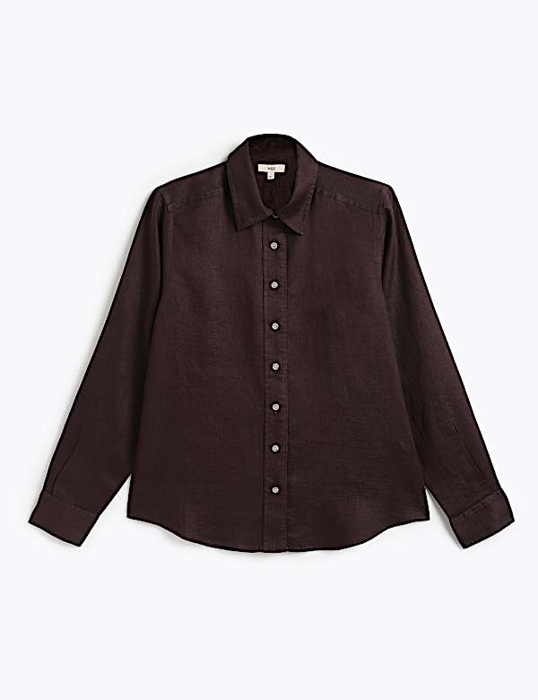 Pure Linen Plain Spread Collar Shirt