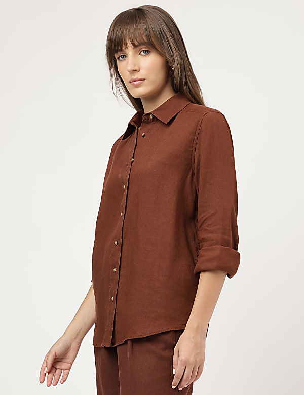 Pure Linen Spread Collar Shirt