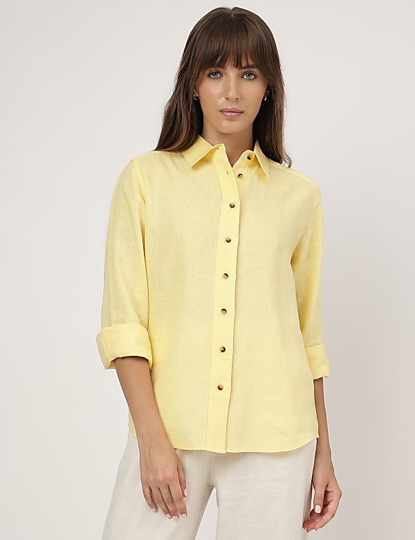 Pure Linen Spread Collar Shirt