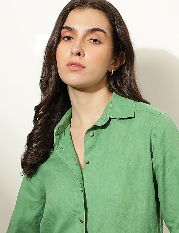 Pure Linen Spread Collar Shirt