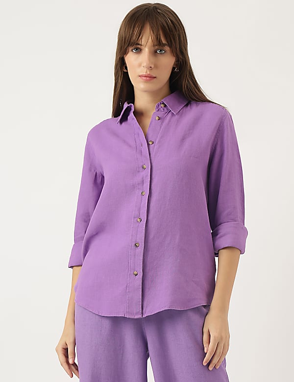 Pure Linen Spread Collar Shirt