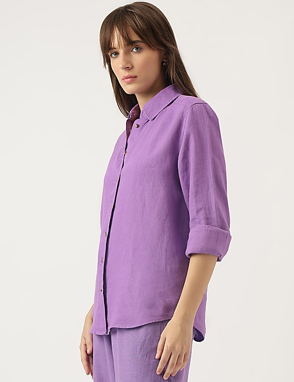 Pure Linen Spread Collar Shirt