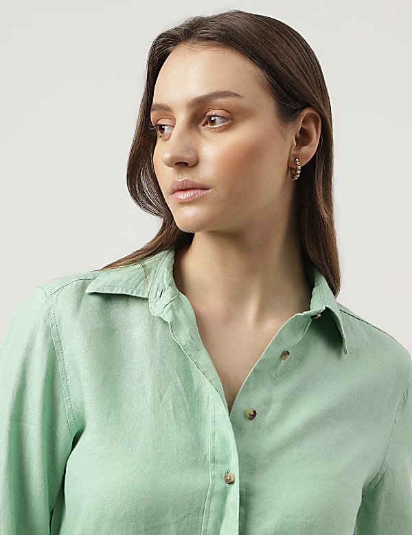 Pure Linen Spread Collar Shirt